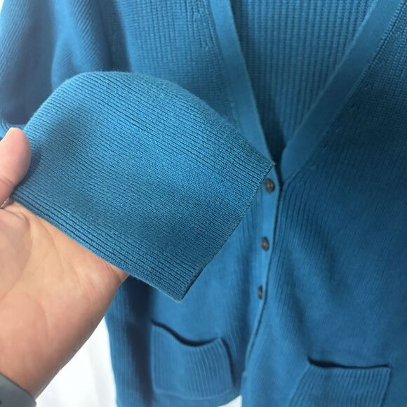 Lands End Women’s 1X Chunky Knit Cardigan Sweater Teal Blue Button Grandma Cozy - Picture 5 of 7